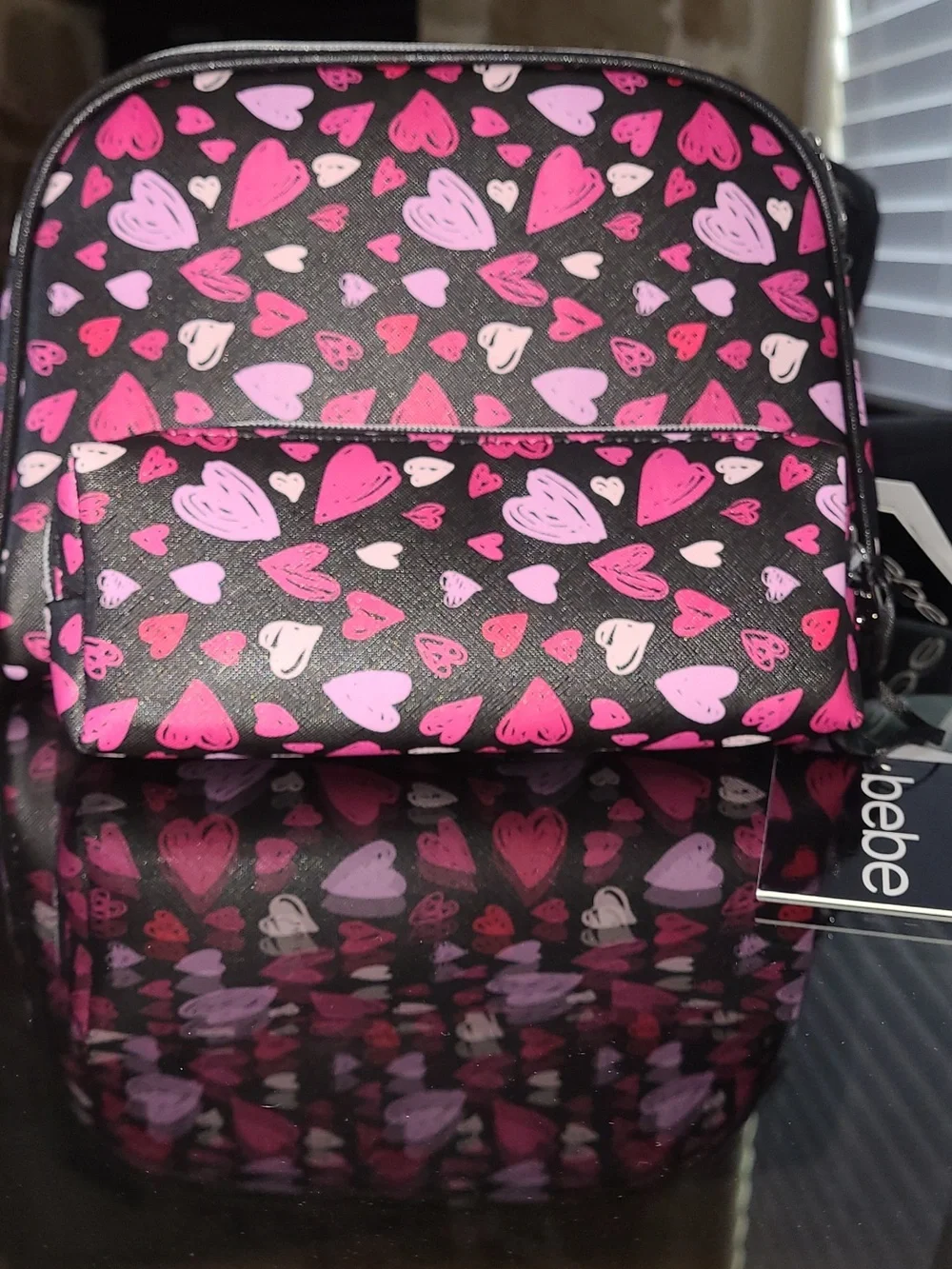 bebe Pink Heart Print Cosmetic Bag Set